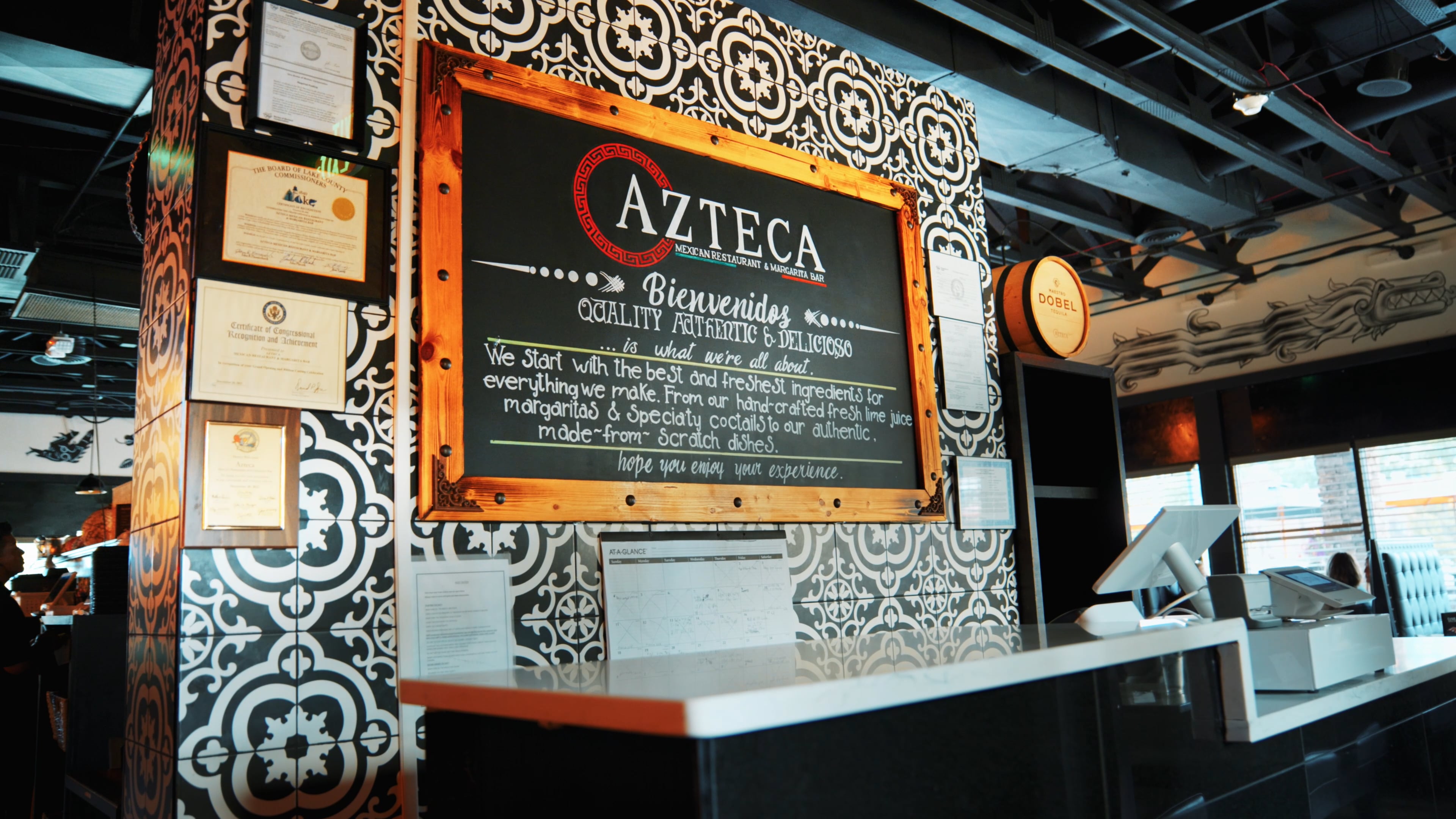 Azteca restaurant welcome — Quality, Auténtico, Delicioso